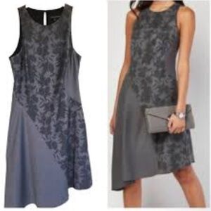 Banana Republic Grey Floral Wool Blend Sleeveless Asymmetric Midi Dress